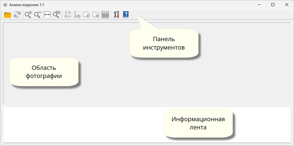 Изображение основных областей окна программы corrosion